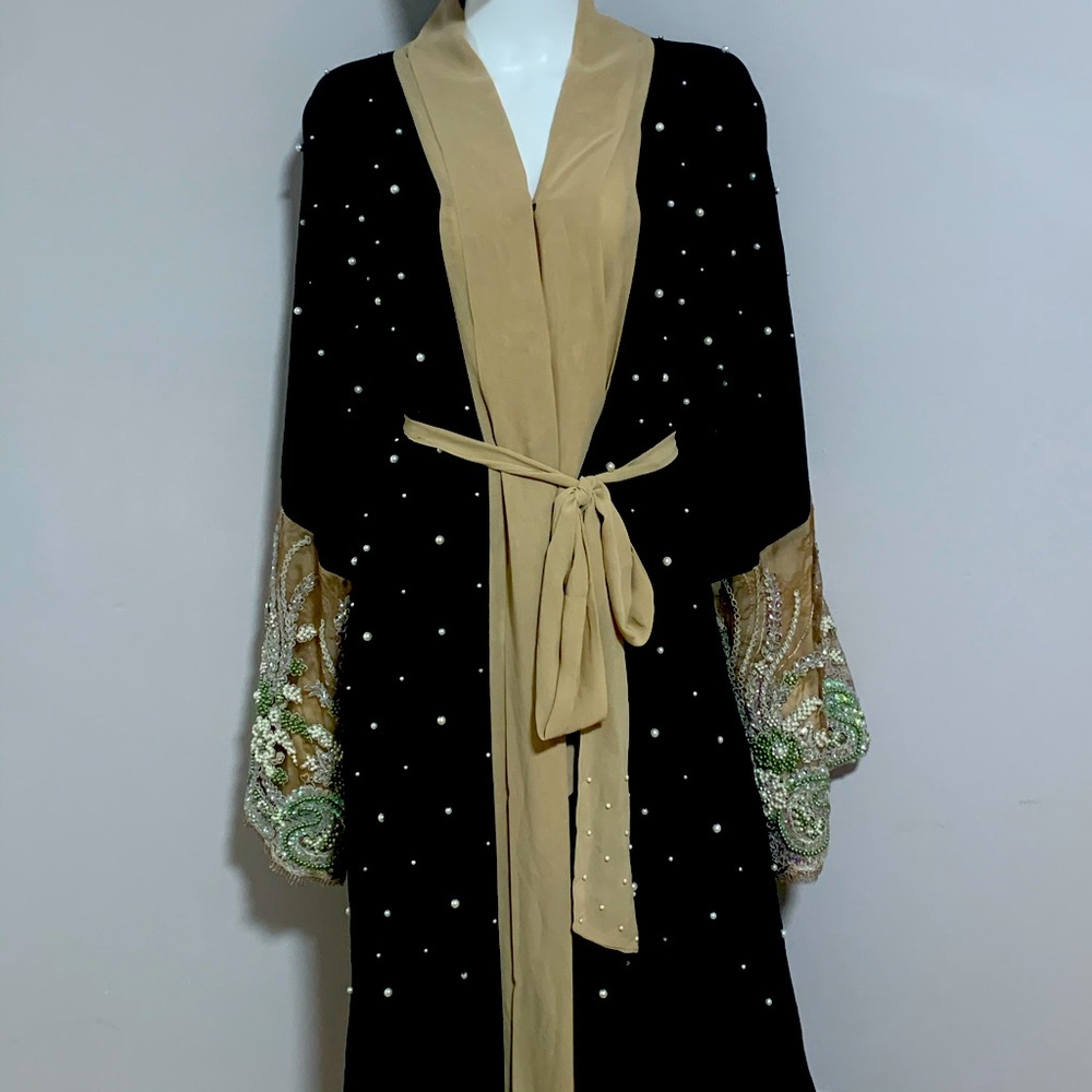 Dubai embellished pearl Abaya kimono